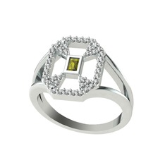 Lea Baget Yüzük - Peridot ve beyaz zirkon 14 ayar beyaz altın yüzük #iw0go8