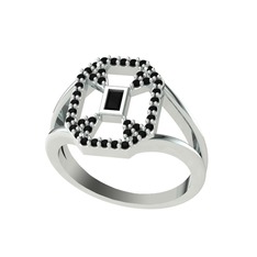 Lea Baget Yüzük - Siyah zirkon 18 ayar beyaz altın yüzük #jnigbz