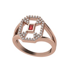 Garnet ve swarovski 14 ayar rose altın yüzük
