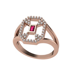 Rodolit garnet ve swarovski 14 ayar rose altın yüzük