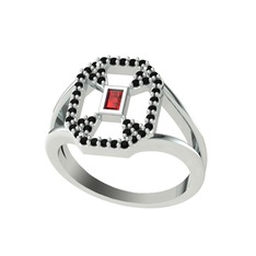 Lea Baget Yüzük - Garnet ve siyah zirkon 18 ayar beyaz altın yüzük #kxyksn