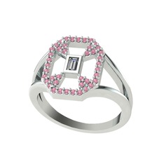 Swarovski ve pembe kuvars 8 ayar beyaz altın yüzük