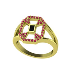 Siyah zirkon ve rodolit garnet 8 ayar altın yüzük