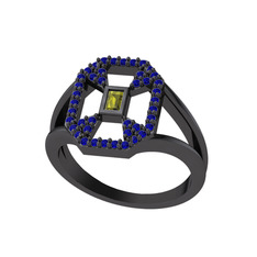 Peridot ve lab safir 925 ayar siyah rodyum kaplama gümüş yüzük