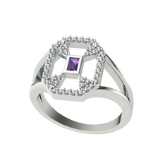 Ametist ve swarovski 14 ayar beyaz altın yüzük