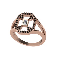 Lea Baget Yüzük - Swarovski ve siyah zirkon 8 ayar rose altın yüzük #mjxysn