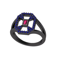 Rodolit garnet ve lab safir 925 ayar siyah rodyum kaplama gümüş yüzük