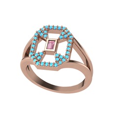 Pembe kuvars ve akuamarin 18 ayar rose altın yüzük