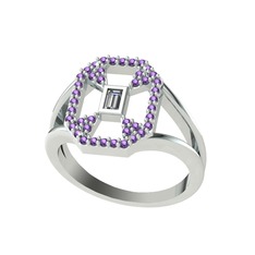 Lea Baget Yüzük - Beyaz zirkon ve ametist 14 ayar beyaz altın yüzük #p5dogl