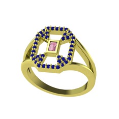 Pembe kuvars ve lab safir 14 ayar altın yüzük