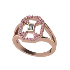 Lea Baget Yüzük - Beyaz zirkon ve pembe kuvars 18 ayar rose altın yüzük #pd46z8