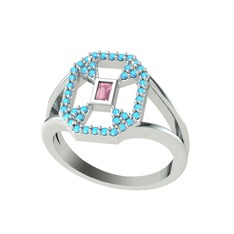 Lea Baget Yüzük - Pembe kuvars ve akuamarin 14 ayar beyaz altın yüzük #puqpga