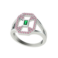 Lea Baget Yüzük - Yeşil kuvars ve pembe kuvars 14 ayar beyaz altın yüzük #pzwdow