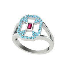 Rodolit garnet ve akuamarin 14 ayar beyaz altın yüzük