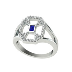 Lea Baget Yüzük - Lab safir ve swarovski 925 ayar gümüş yüzük #qi348m