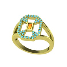 Sitrin ve akuamarin 8 ayar altın yüzük