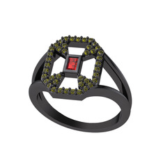 Garnet ve peridot 925 ayar siyah rodyum kaplama gümüş yüzük