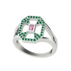 Lea Baget Yüzük - Pembe kuvars ve yeşil kuvars 925 ayar gümüş yüzük #rcbh8m