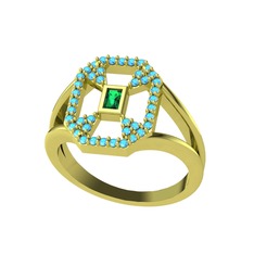 Yeşil kuvars ve akuamarin 8 ayar altın yüzük