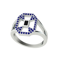 Lea Baget Yüzük - Siyah zirkon ve lab safir 18 ayar beyaz altın yüzük #rso44d