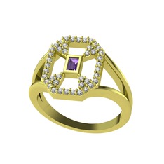 Ametist ve swarovski 8 ayar altın yüzük