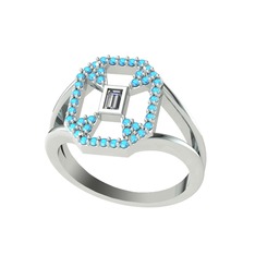 Swarovski ve akuamarin 14 ayar beyaz altın yüzük