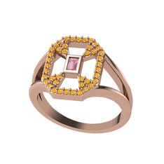 Lea Baget Yüzük - Pembe kuvars ve sitrin 18 ayar rose altın yüzük #ubydu9