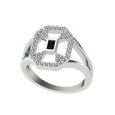 Lea Baget Yüzük - Siyah zirkon ve pırlanta 8 ayar beyaz altın yüzük (0.3696 karat) #vd4ky5