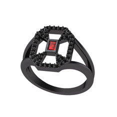 Lea Baget Yüzük - Garnet ve siyah zirkon 925 ayar siyah rodyum kaplama gümüş yüzük #viu12a