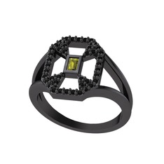 Peridot ve siyah zirkon 925 ayar siyah rodyum kaplama gümüş yüzük