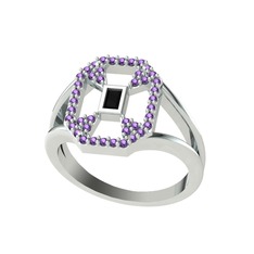 Lea Baget Yüzük - Siyah zirkon ve ametist 925 ayar gümüş yüzük #x5krol