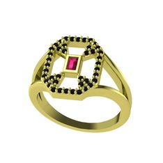 Rodolit garnet ve siyah zirkon 14 ayar altın yüzük