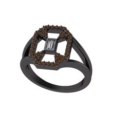 Lea Baget Yüzük - Swarovski ve dumanlı kuvars 925 ayar siyah rodyum kaplama gümüş yüzük #y9047b