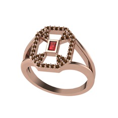 Garnet ve dumanlı kuvars 18 ayar rose altın yüzük