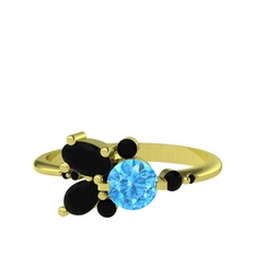 Binx Yüzük - Akuamarin ve siyah zirkon 14 ayar altın yüzük #107jfol