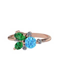 Binx Yüzük - Akuamarin, yeşil kuvars ve swarovski 8 ayar rose altın yüzük #108riue