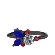 Binx Yüzük - Pırlanta, lab safir ve garnet 925 ayar siyah rodyum kaplama gümüş yüzük (0.5 karat) #10c4qin