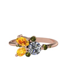 Binx Yüzük - Swarovski, sitrin ve peridot 14 ayar rose altın yüzük #10efigb