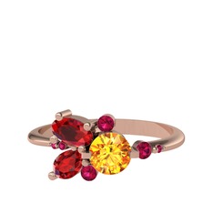 Binx Yüzük - Sitrin, garnet ve rodolit garnet 925 ayar rose altın kaplama gümüş yüzük #10i3spr
