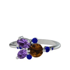 Binx Yüzük - Dumanlı kuvars, ametist ve lab safir 8 ayar beyaz altın yüzük #10mgv72