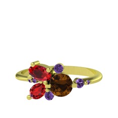 Binx Yüzük - Dumanlı kuvars, garnet ve ametist 8 ayar altın yüzük #10ptmuo