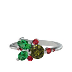 Peridot, yeşil kuvars ve garnet 18 ayar beyaz altın yüzük