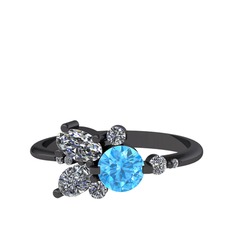 Binx Yüzük - Akuamarin, swarovski ve beyaz zirkon 925 ayar siyah rodyum kaplama gümüş yüzük #10yswy0