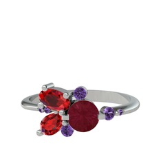 Binx Yüzük - Kök yakut, garnet ve ametist 925 ayar gümüş yüzük #10ywdm