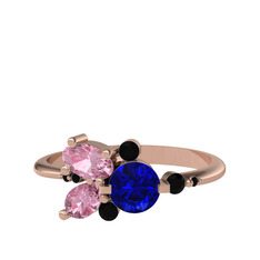 Binx Yüzük - Lab safir, pembe kuvars ve siyah zirkon 18 ayar rose altın yüzük #1152e5r