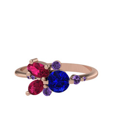 Binx Yüzük - Lab safir, rodolit garnet ve ametist 18 ayar rose altın yüzük #115atc8