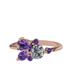 Binx Yüzük - Pırlanta ve ametist 925 ayar rose altın kaplama gümüş yüzük (0.5 karat) #118gq20