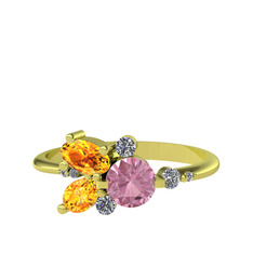 Pembe kuvars, sitrin ve swarovski 18 ayar altın yüzük