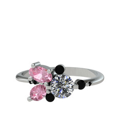 Binx Yüzük - Swarovski, pembe kuvars ve siyah zirkon 18 ayar beyaz altın yüzük #11p85n2