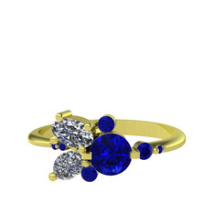 Binx Yüzük - Lab safir ve swarovski 18 ayar altın yüzük #11zvxd5